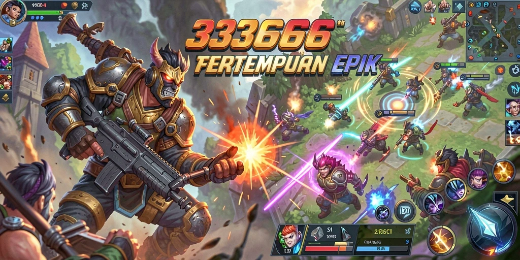 Tangkapan layar menunjukkan aksi pertempuran seru dalam game MOBA.