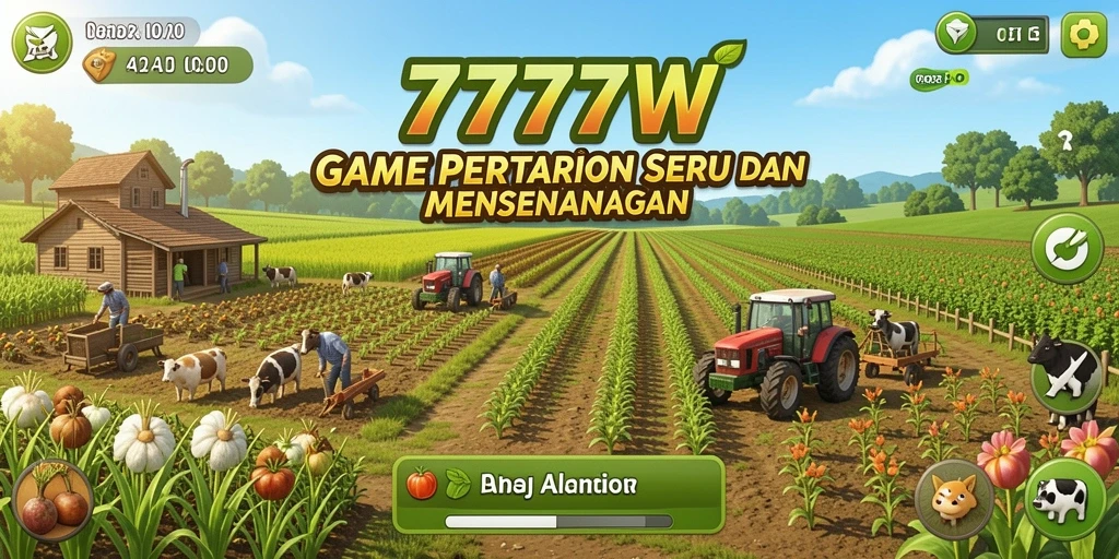 Tampilan utama gameplay 7777W yang menarik dengan aktivitas pertanian.