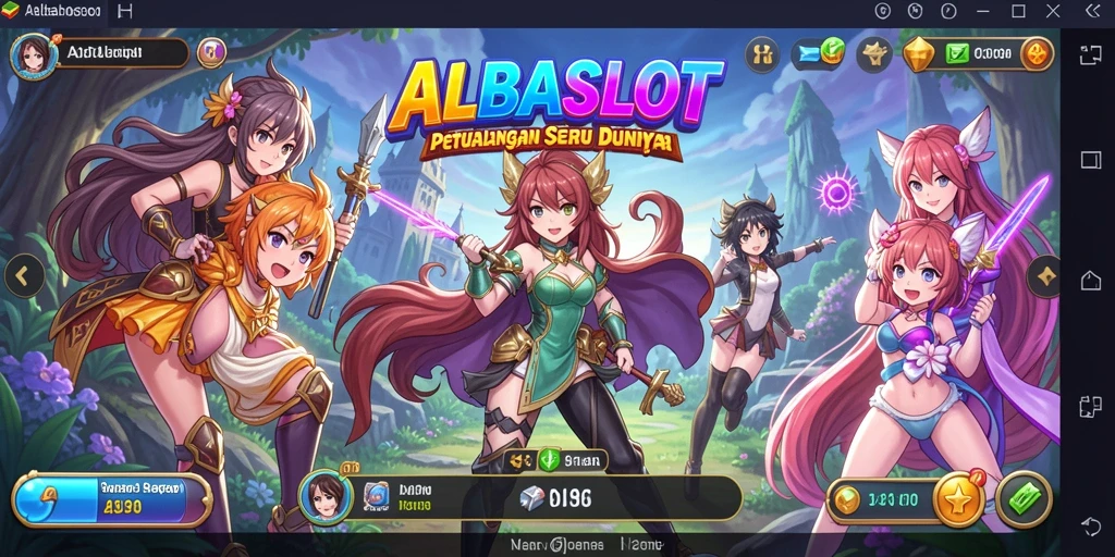 Screenshot gameplay ALBASLOT menampilkan aksi karakter anime yang seru.