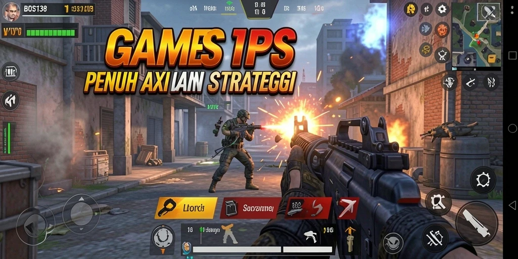 Screenshot dari gameplay BOS138 yang menampilkan aksi menembak yang intens.