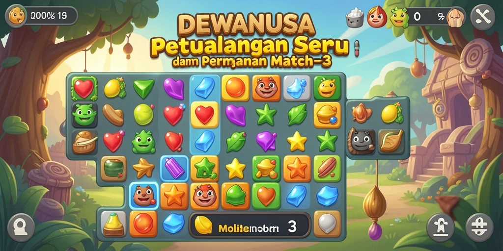 Tangkapan layar gameplay seru DEWANUSA dengan objek berwarna-warni.