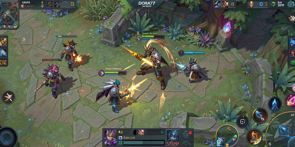 Tangkapan layar DORA77 memperlihatkan aksi seru dalam pertandingan MOBA.