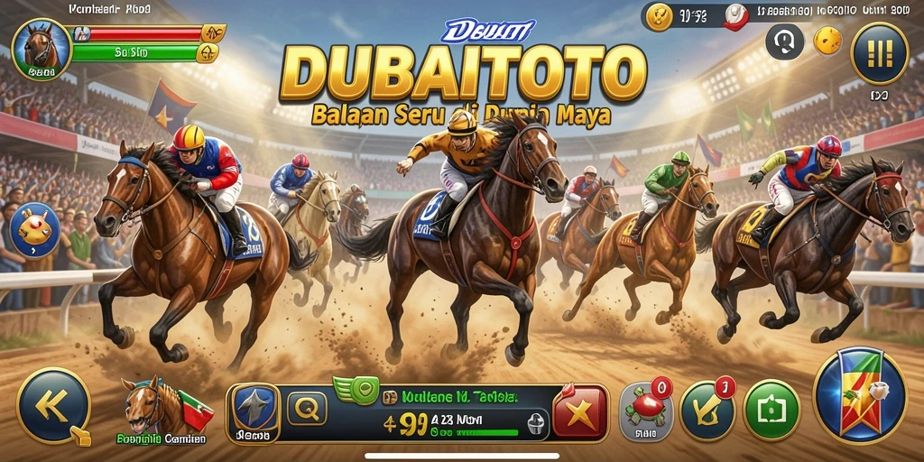 Tangkapan layar gameplay DUBAITOTO menampilkan adrenalin balapan yang mendebarkan.