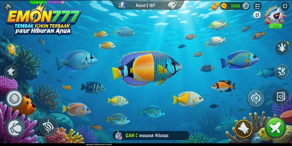 Tampilan gameplay <strong>EMON777</strong> yang menarik dengan berbagai jenis ikan untuk ditangkap.