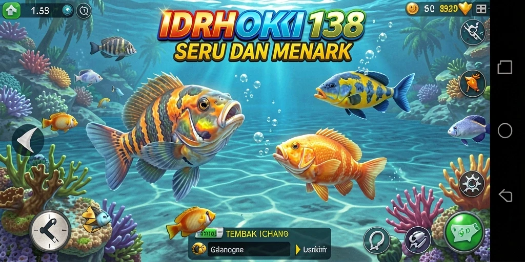 Screenshot gameplay IDRHOKI138 menampilkan aksi seru menangkap ikan.