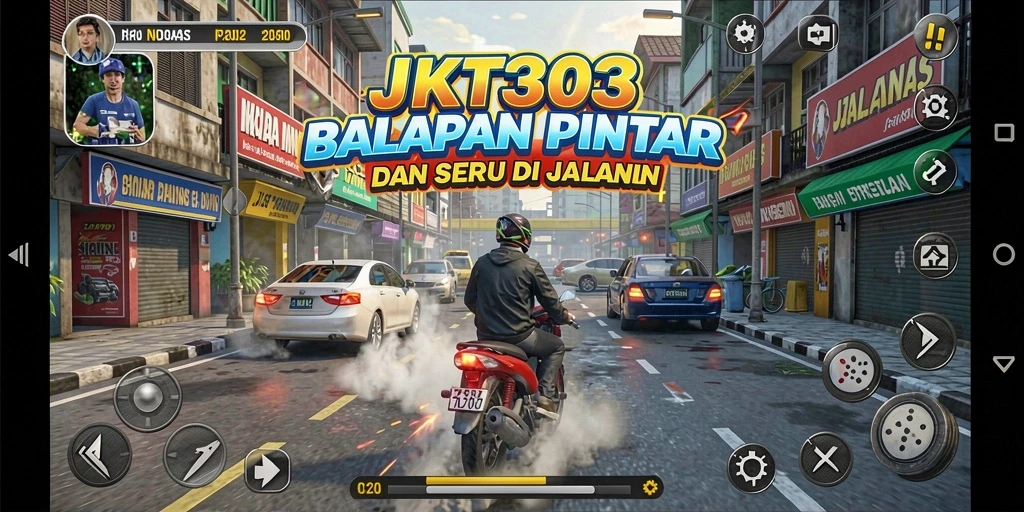 Screenshot gameplay JKT303 menampilkan balapan intens di trek menantang.