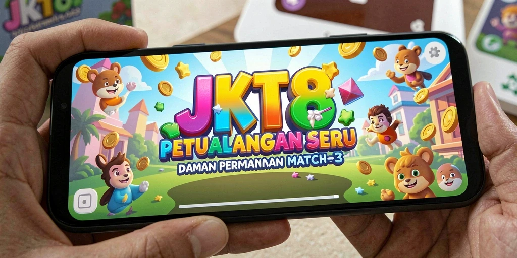 Tangkapan layar gameplay JKT8 yang penuh warna dan tantangan Match-3
