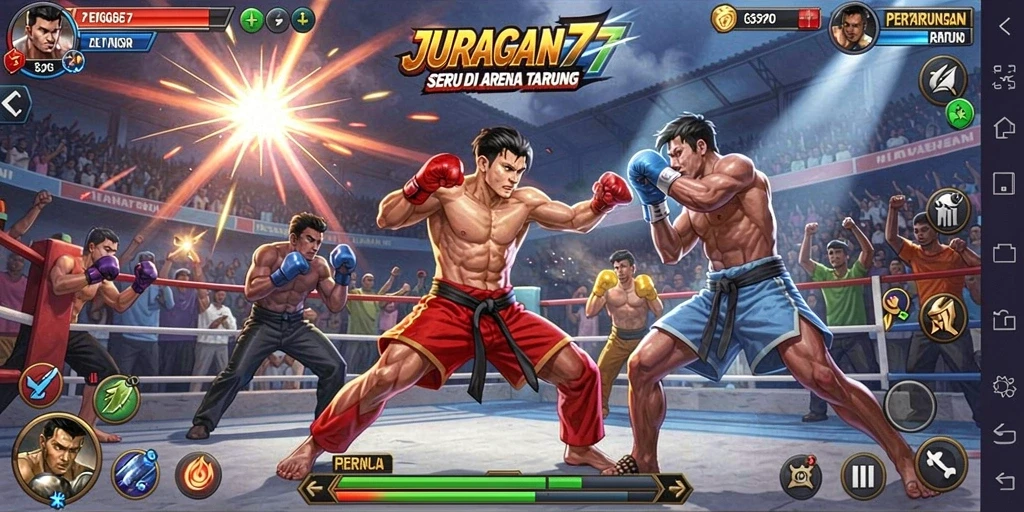Tangkapan layar gameplay <strong>JURAGAN77</strong> yang menunjukkan aksi pertarungan intens.