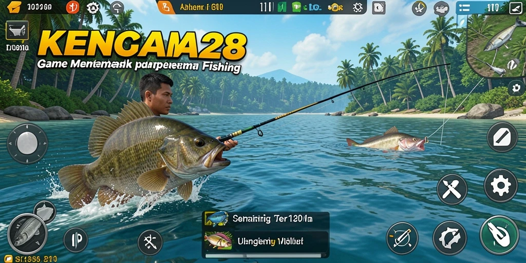Tampilan gameplay KENCANA28 yang menarik saat memancing di laut.
