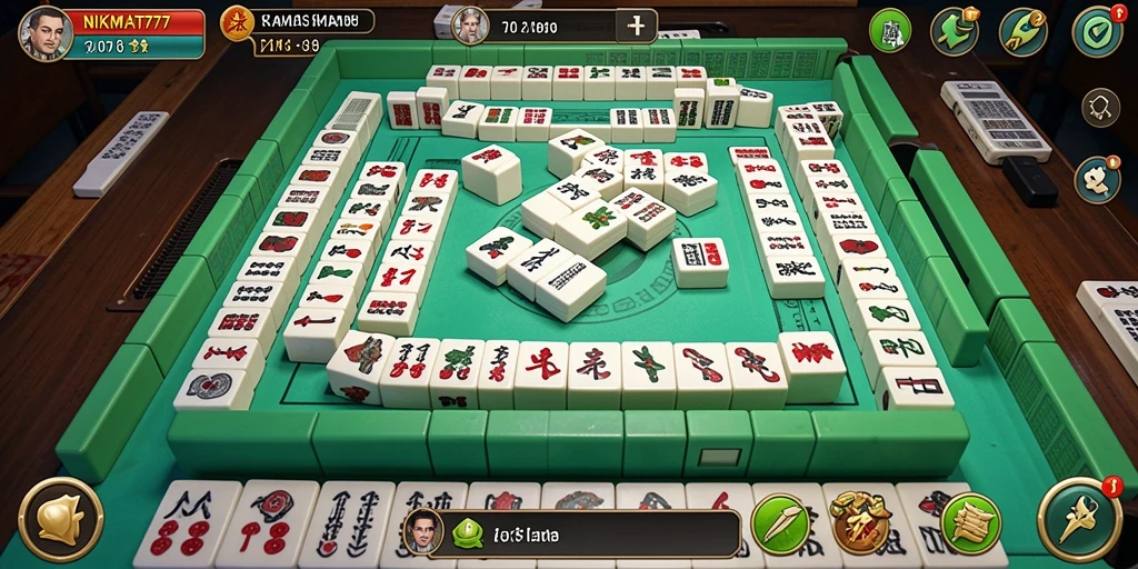 Screenshot utama gameplay NIKMAT777 menampilkan suasana permainan Mahjong yang seru.