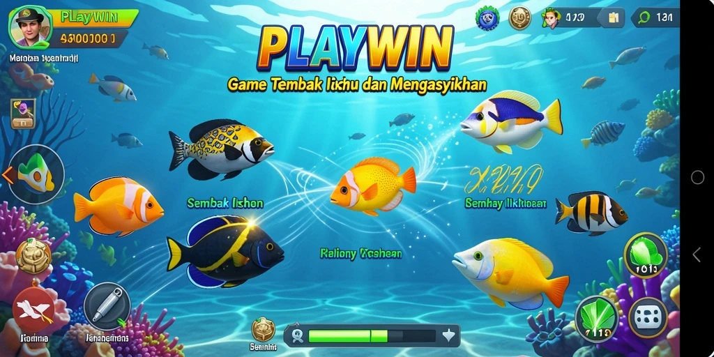 Screenshot gameplay menarik dari PLAYWIN yang menunjukkan aksi Tembak Ikan.