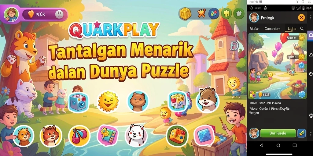 Tangkapan layar dari gameplay menampilkan berbagai teka-teki dalam QUARKPLAY.