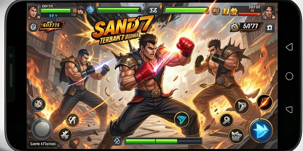 Screenshot gameplay SAND77 yang menampilkan pertarungan mendebarkan.