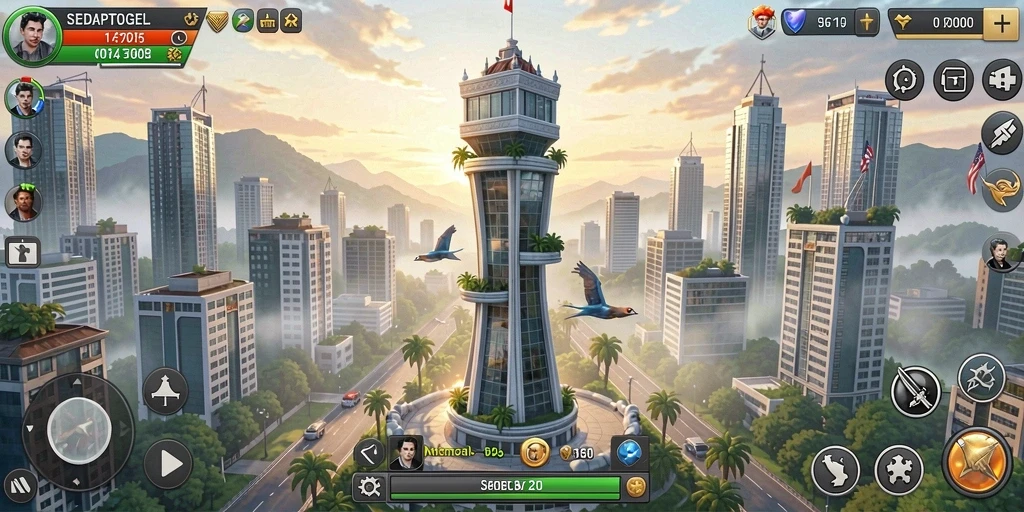 Screenshot gameplay SEDAPTOGEL menampilkan strategi menara yang intens.