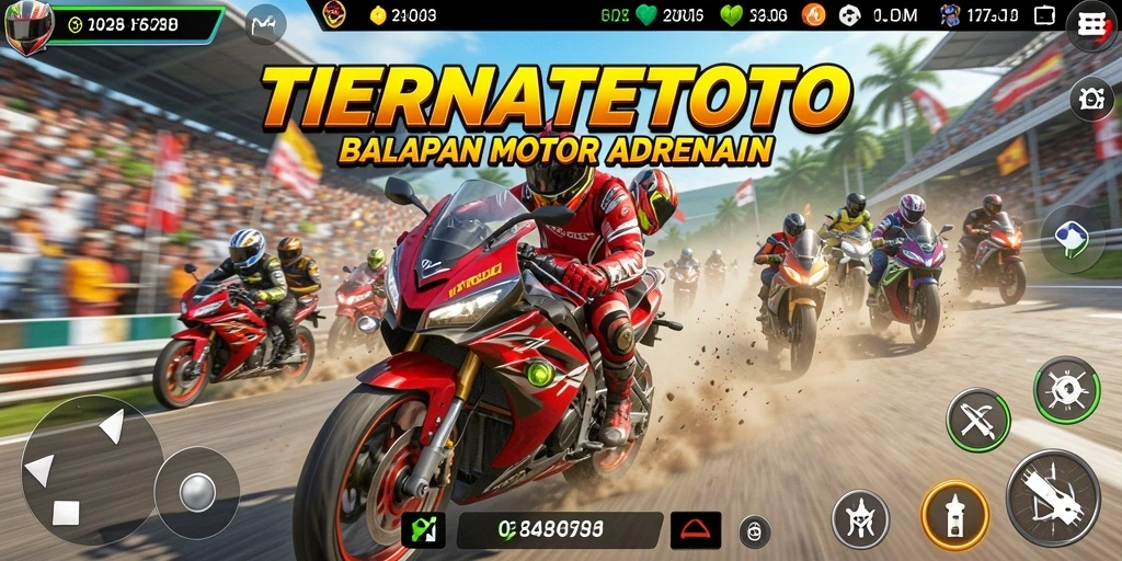 Screenshot dari gameplay balapan motor yang mendebarkan di TERNATETOTO.