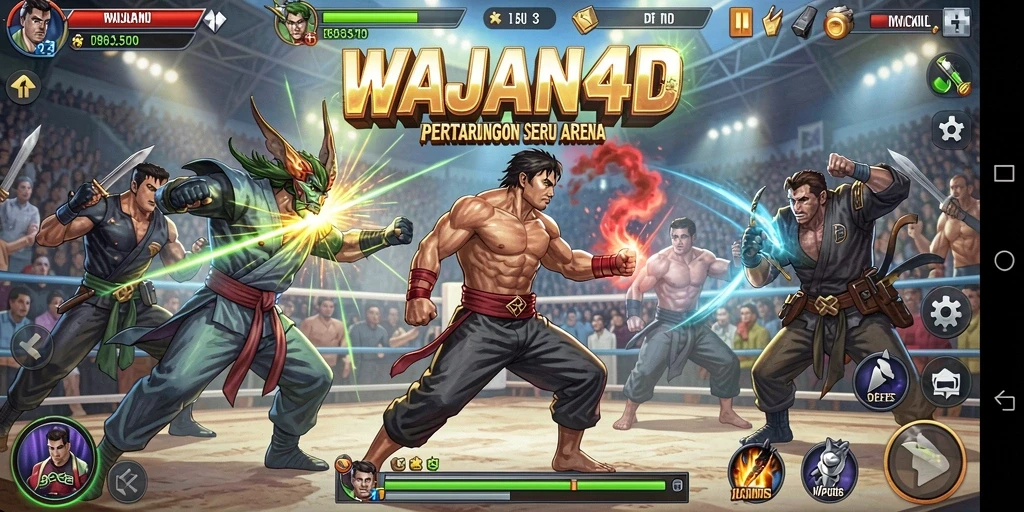 Screenshot gameplay WAJAN4D menampilkan aksi pertarungan yang mendebarkan.