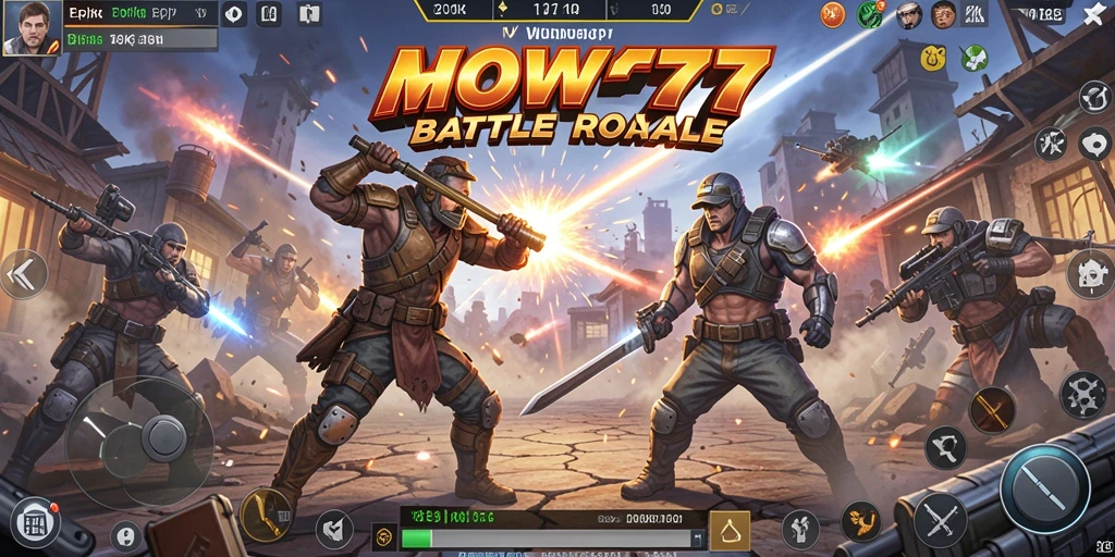 Screenshot utama WOW77 menampilkan pertandingan Battle Royale yang seru dan mendebarkan.