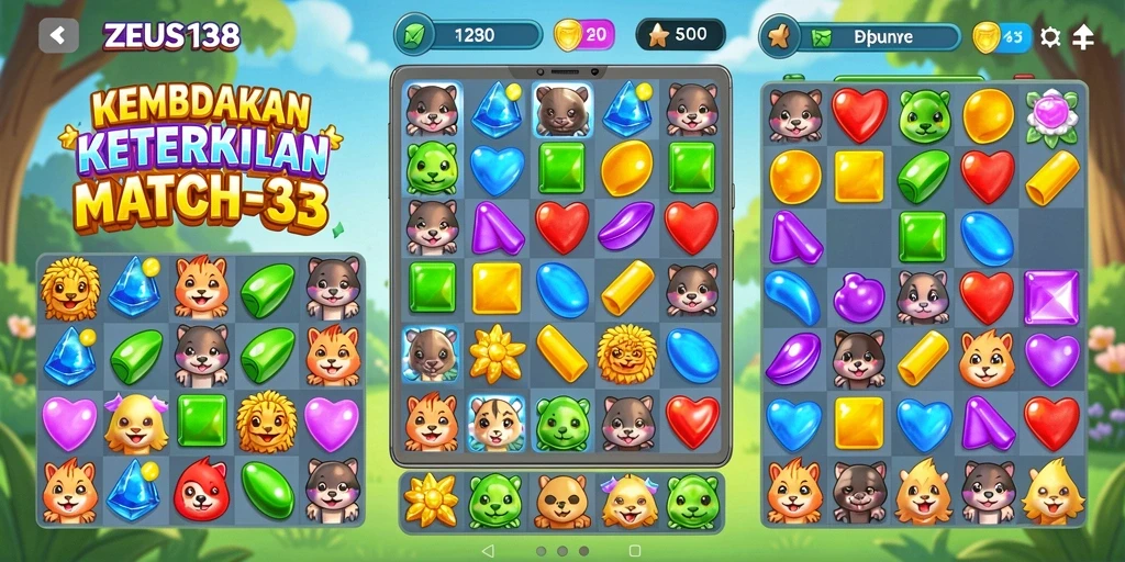 Tampilan gameplay seru di ZEUS138 dengan kombinasi permata warna-warni.